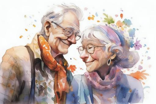 Illustration, senior citizens, male, female, 