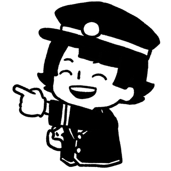 車掌さんの格好をして指をさす子ども こども,子ども,車掌,駅長,指さし,合図,帽子,制服,手袋,笛のイラスト素材