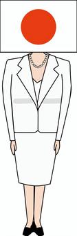 日本立ち姿　 日本,国家,国旗,日の丸,擬人化,女性,スーツ,白,立ち姿,線画のイラスト素材