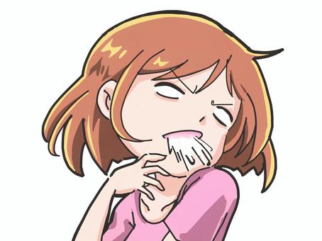 吹き出す女性 人物,女性,正面,ギャグ,茶髪のイラスト素材
