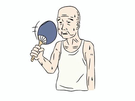 団扇であおぐ高齢者男性 男性,高齢者,おじいさん,ランニングシャツ,うちわ,暑い,汗,猛暑,ぐったりのイラスト素材