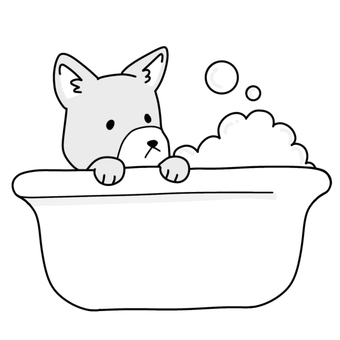 お風呂の犬（白黒） お風呂,風呂,温泉,お湯,湯船,洗う,体洗い,丸洗い,まったり,シャンプーのイラスト素材