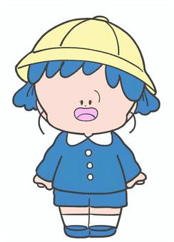 制服姿の女の子の手描きイラスト 制服,幼稚園児,子ども,一年生,小学生,手描き,かわいい,全身,園児,幼児のイラスト素材