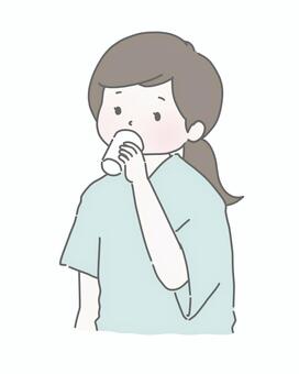胃カメラ検査の前処置をする女性（飲む） 胃カメラ,内視鏡検査,前処置,健康診断,医療,病院,クリニック,診察,健診,人間ドックのイラスト素材