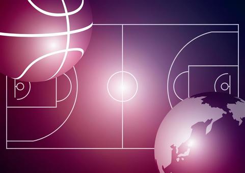 バスケットボールと世界の紫色の背景素材 スポーツ,バスケットボール,地球,世界,コート,光,スタイリッシュ,紫色,背景のイラスト素材