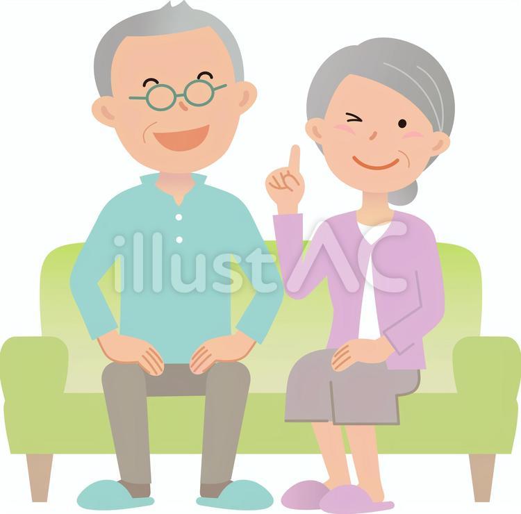 71223.シニア夫婦,ソファ1 シニア夫婦,くつろぐ,シニアのイラスト素材