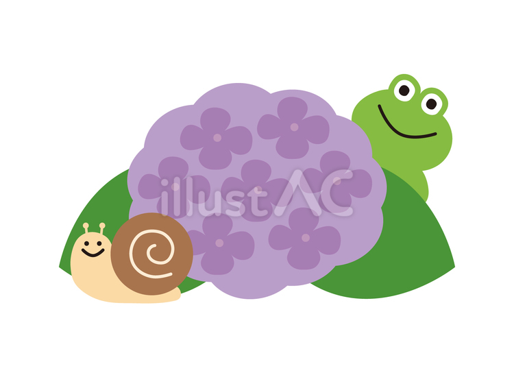 アジサイとカエルとカタツムリ１ アジサイ,カエル,カタツムリのイラスト素材