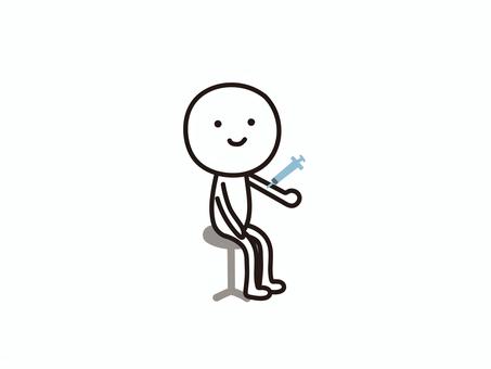 椅子に座って注射を受ける棒人間のイラスト 注射,注射器,治療,ワクチン,ワクチン接種,予防,予防注射,予防接種,椅子,病院のイラスト素材