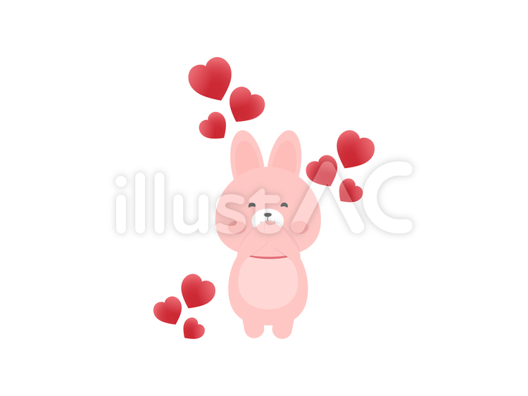 ウサギとハートのイラスト うさぎ,兎,動物のイラスト素材