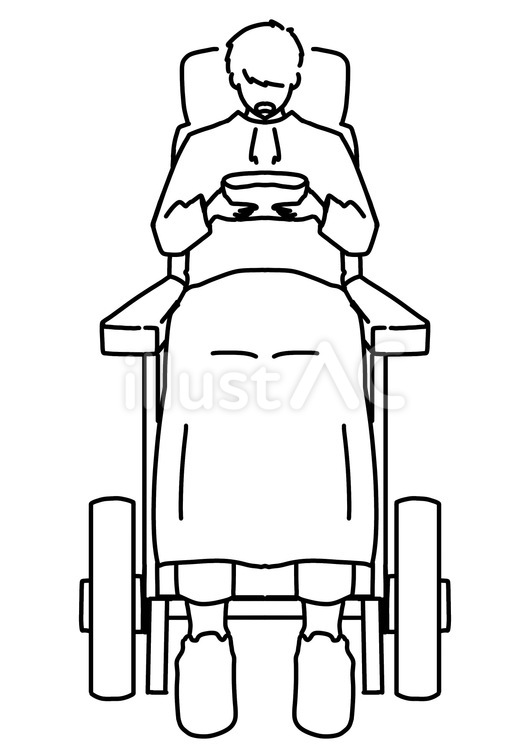 車椅子に乗って嘔吐する男性　線画 車椅子,男性,嘔吐のイラスト素材