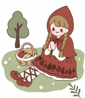 自然の中に座る赤ずきん 自然の中に座る赤ずきん 赤ずきん,童話,メルヘン,女の子,三つ編み,ロリータファッション,ドレス,コスプレ,頭巾,ケープのイラスト素材