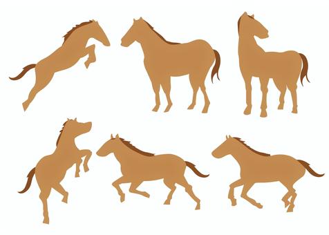 馬のシルエット　茶 馬,シルエット,午,走る,ジャンプ,振り返る,セット,リアル,茶のイラスト素材
