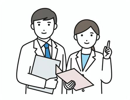 指さす白衣の人物 案内,提案,説明,指さし,白衣,医師,薬剤師,医療,女性,男性のイラスト素材