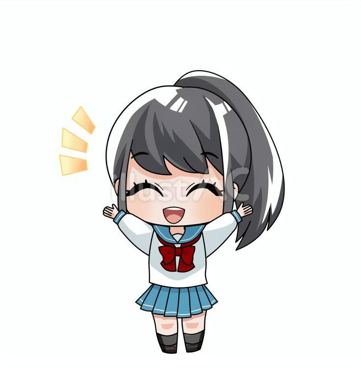SDキャラクター　セーラー服の女の子 sd,セーラー服,ポニーテールのイラスト素材