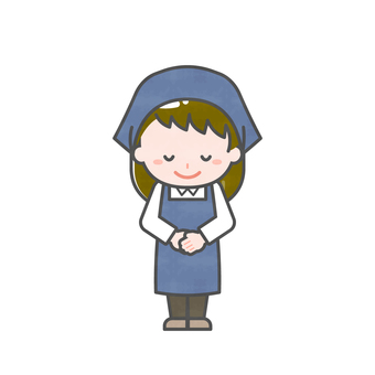 ミニ_単体_スタッフの女性08 女性,大人,職業,仕事,アルバイト,パート,スタッフ,エプロン,三角巾,スーパーマーケットのイラスト素材