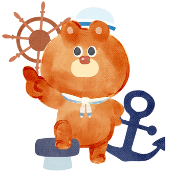 水彩画_夏の海の男_01 熊,動物,手描き,水彩画,水彩,水彩風,水彩画風,夏休み,海の男,目指すのイラスト素材