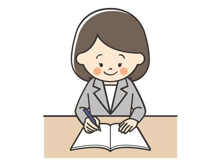 勉強をするスーツの女性 勉強,学習,学ぶ,先生,講師,教師,塾,学習塾,授業,大学のイラスト素材