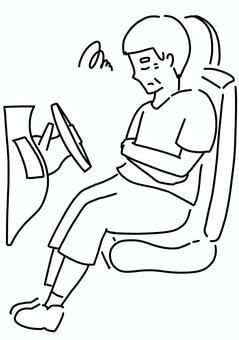 車の中で休むおじいさん　線画 車中泊,おじいさん,運転席,疲労,高齢者,男性,線画のイラスト素材