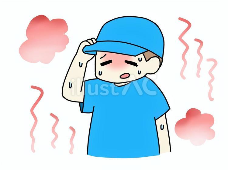 蒸し暑い男の子 蒸し暑い,ムシムシ,夏のイラスト素材