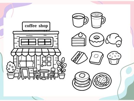 カフェ　ぬりえ　２ ぬりえ,かわいい,カフェ,喫茶店,メニュー,趣味のイラスト素材