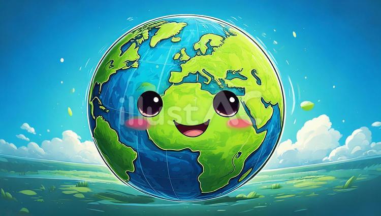 地球のイラスト(顔付き)　エコ 地球,エコ,キャラクターのイラスト素材