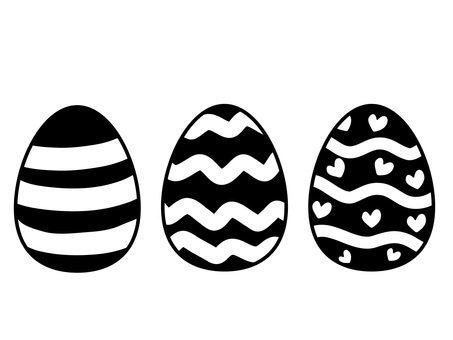 モノクロ模様付きイースターエッグのセット イースター,卵,春,手描き,お祝い,復活祭,モノクロ,アイコン,模様,ボーダーのイラスト素材