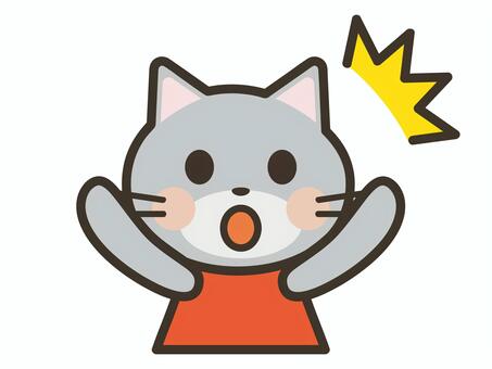 びっくりするかわいい猫の上半身イラスト 猫,驚く,かわいい,危険,びっくり,ショック,注意,警告,危ない,気付くのイラスト素材