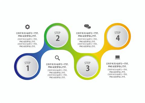 ステップ形式のビジネスフロー図 インフォグラフィック,フローチャート,ビジネス,ステップ,説明図,流れ,デザイン素材,円形,ナンバリング,プロセスのイラスト素材