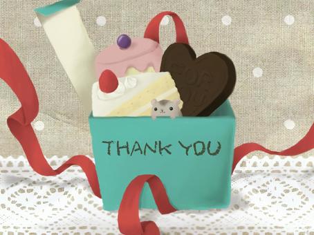 THANK YOUイラスト メッセージカード,かわいい,お菓子,ケーキ,プレゼント,ありがとう,チョコレート,ハムスター,バレンタイン,ホワイトデーのイラスト素材