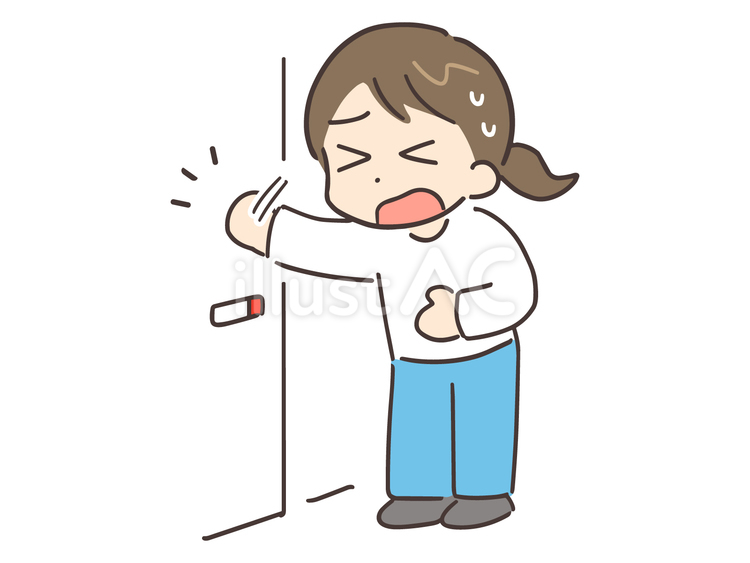トイレが使用中で困る女性 トイレ,腹痛,下痢のイラスト素材