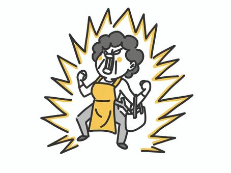 怒って気を高めるおばちゃん 怒って気を高めるおばちゃん 女性,中年,中高年,50代,60代,おばちゃん,母,主婦,パワー,エネルギーのイラスト素材