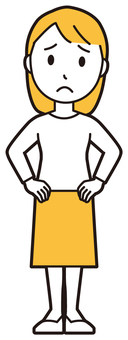  ロングヘア女性(黄)-549-全身 心配,女性,女の子,人物,かわいい,焦る,表情,感情,困る,困惑のイラスト素材