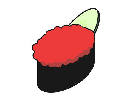 いくら　魚卵　寿司　握り　1貫　イラスト 食べ物,いくら,魚卵,軍艦巻き,寿司,握り,酢飯,きゅうり,海苔のイラスト素材