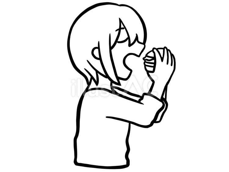 かぶりつく　ハンバーガー　線画 かぶりつく,食べる,ハンバーガーのイラスト素材