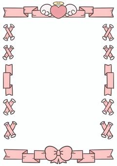 天使のリボンフレーム ハート,羽,リボン,ガーリー,シンプル,枠,ファンシー,ロマンティック,おしゃれ,可愛いのイラスト素材