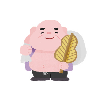 七福神の布袋尊様の手描きカラーイラスト 七福神,布袋尊,神様,正月,年賀状,素材,年賀素材,手描き,ゆるい,かわいいのイラスト素材