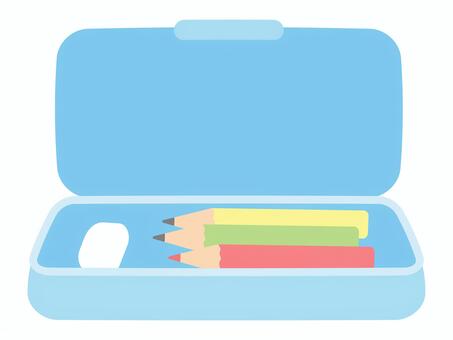 水色の筆箱 筆箱,鉛筆,消しゴム,筆記用具,文具,入園,入園グッズ,入園準備,入学,入学グッズのイラスト素材