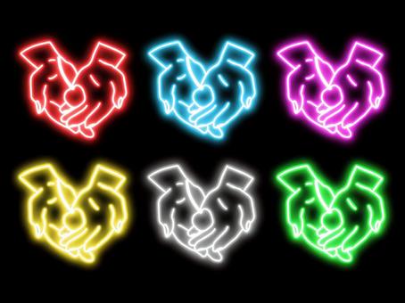 ネオンの手の平にのせたさくらんぼ 手の平,さくらんぼ,乗せる,果物,両手,食べ物,手描き,ネオン,ライト,光のイラスト素材