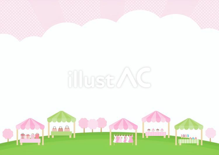 春の桜とマルシェの風景の背景素材01 春,桜,花のイラスト素材