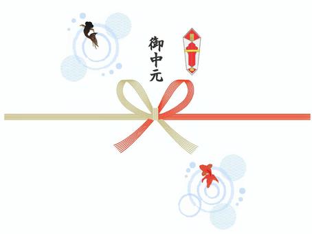 夏のご挨拶　お中元　金魚柄のデザイン熨斗 熨斗,水引,金魚,池,水,波紋,夏,蝶結び,御中元,お中元のイラスト素材