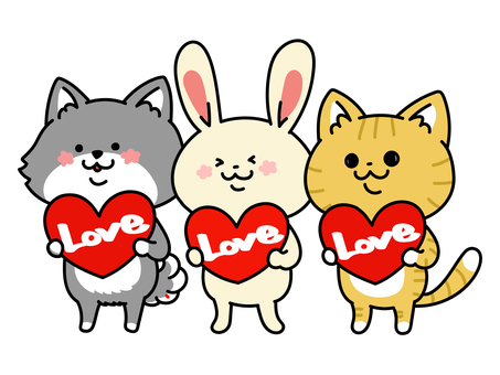 推し活する犬猫兎トリオ 推し活する犬猫兎トリオ いぬ,ねこ,うさぎ,ラブ,ハート,推し活,推し,推し事,オタ活,ファンのイラスト素材