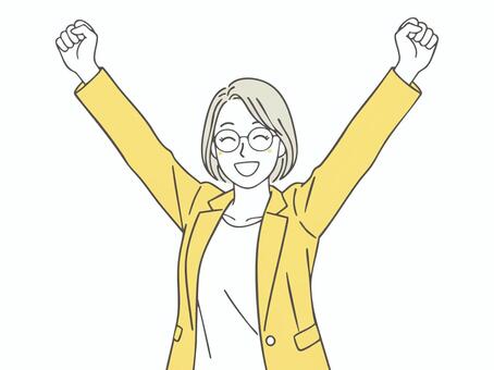 喜ぶ女性２ ラッキー,ハッピー,女性,人,人物,楽しい,わーい,健康,腕,上げるのイラスト素材