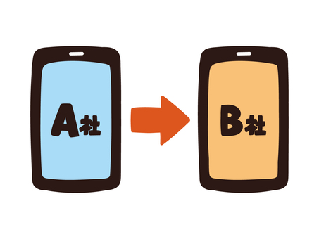 携帯会社を乗り換えるイメージイラスト スマホ,携帯会社,乗り換え,変更,機種,格安,英語,文字,カラフル,仮のイラスト素材