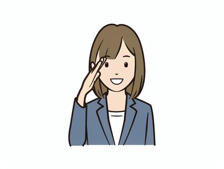  笑顔で敬礼する女性会社員のイラスト ビジネス,女性,ol,敬礼,了解,ラジャ,ok,笑顔,会社員,挨拶のイラスト素材