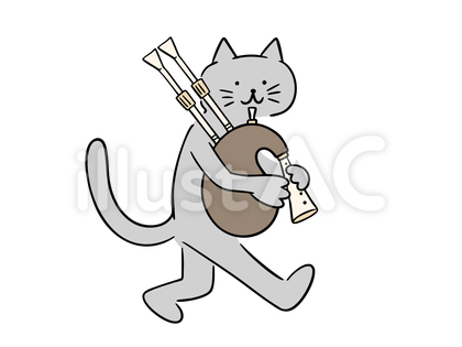 バグパイプを演奏する猫(カラー)
