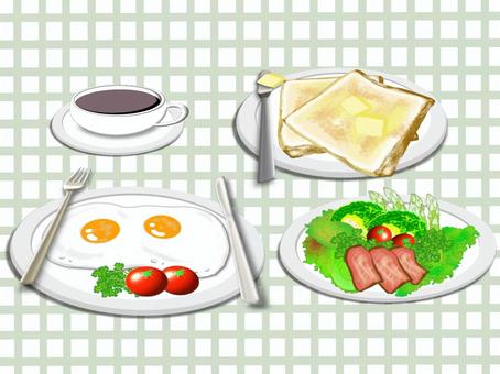 Breakfast set, خبز بالذبد, خبز محمص, البيضة المقلية, JPG and PNG