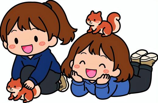 紺のリスの女子です。 リス,シンプル,動物,子供,ペット,仲良し,ほのぼの,笑顔,女子,紺のイラスト素材