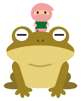 ガマガエルの術をするくノ一 ガマガエルの術,クノイチ,忍者,忍術,ガマガエル,カエル,大ガエル,忍び,歴史,キャラクターのイラスト素材