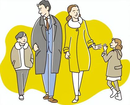 人物ポーズ-家族08 家族,夫婦,母親,父親,子供,娘,息子,4人,若い,移動のイラスト素材