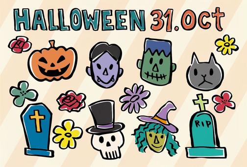 ハロウィンポストカード-37 ハロウィン,秋,10月,ポストカード,ハガキ,サイズ,横,かぼちゃ,ジャックオーランタン,ドラキュラのイラスト素材